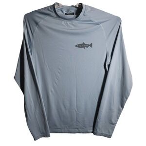 C.C.Filson Long Sleeve Fishing Shirt Sun‎ Protection Small Stone Blue Trout Logo